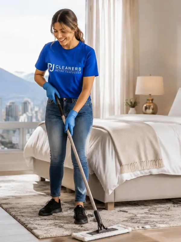 P&J Cleaners professional sanitizing a corporate office in Vancouver