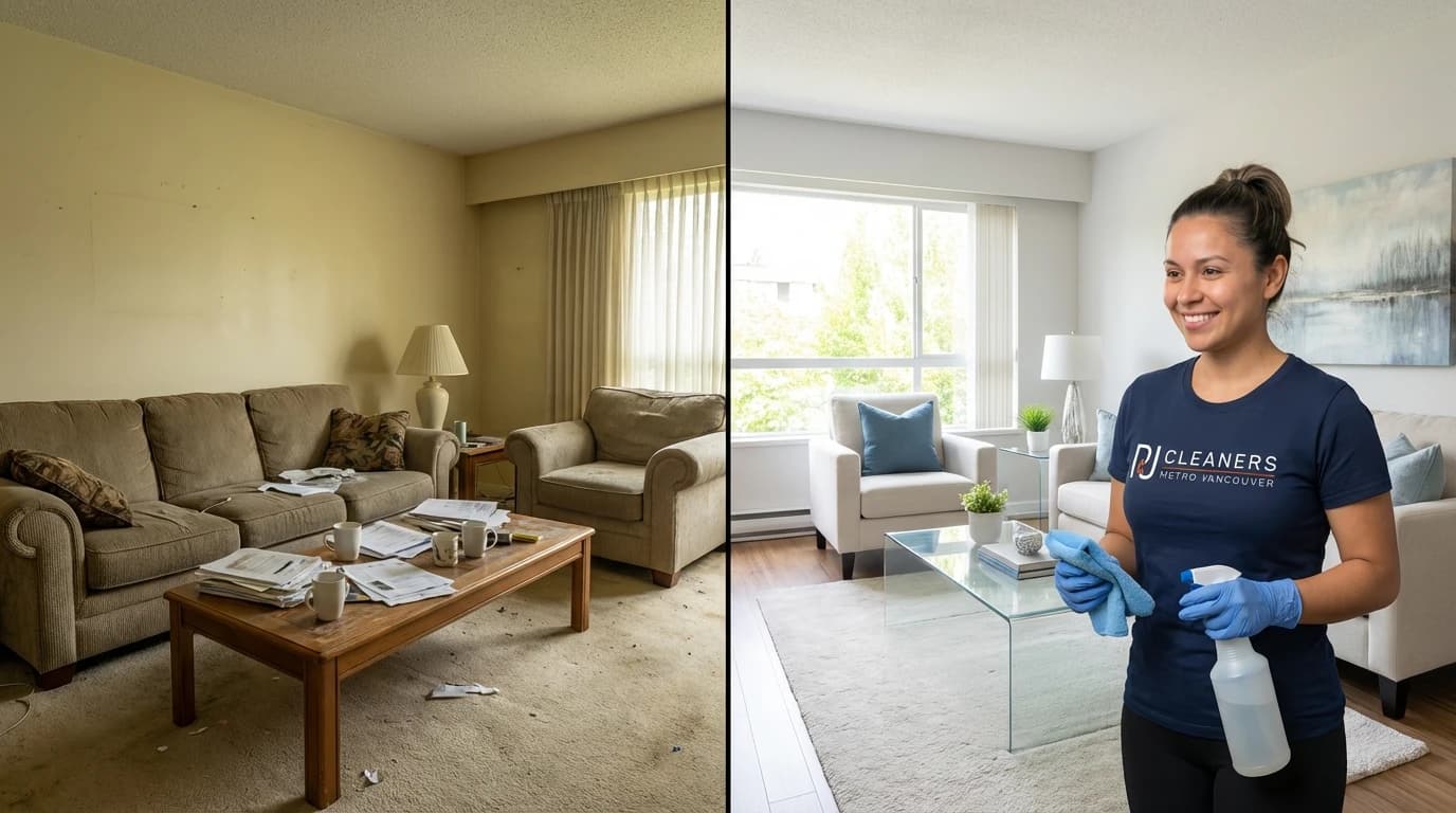 Before-and-after retail space transformation showing dramatic improvement in cleanliness and presentation